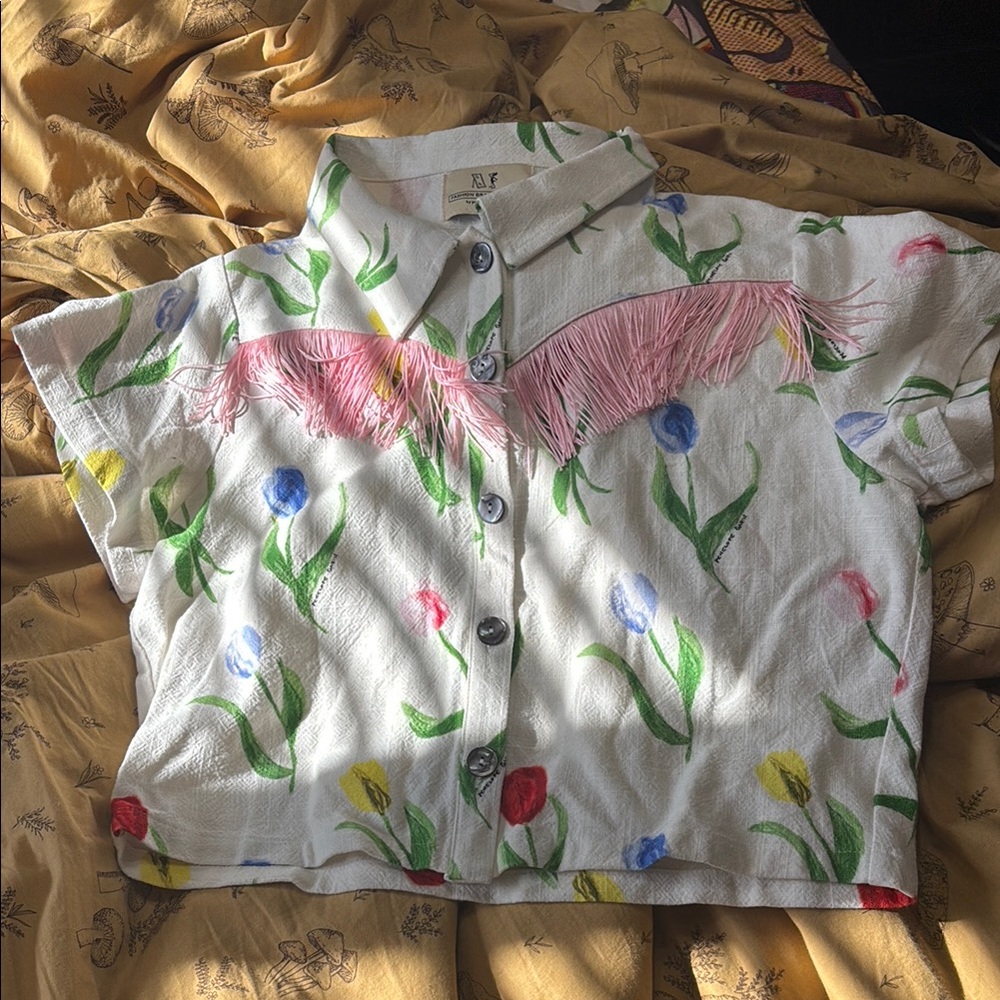 Floral Shirt with Pink Fringe